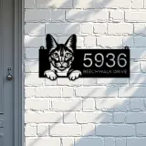 Custom Metal Savannah Cute peeking cat kitten Metal Address Sign, House number, Outdoor Number Signage, Yard Sign Address Plate