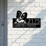 Custom Metal Papillon dog Puppy Metal Address Sign House number Hanging Address Plaque Yard Sign Outdoor decor