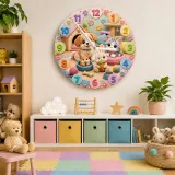 Cute Puppy Kitten Bunny Kids Room Wall Clock
