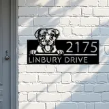 Custom Metal American Pitbull dog cute puppy Metal Address Sign House number Hanging Address Plaque Yard Sign Outdoor decor