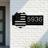 Custom Metal Police badge American Flag Patriotic Metal Address Sign, House number, Outdoor Number Signage, Yard Sign Address Plate