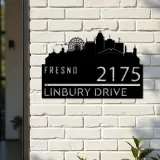 Custom Metal Fresno city skyline Metal Address Sign Hanging Address Plaque house number Yard Outdoor Sign