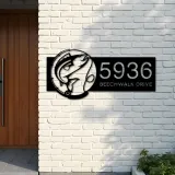 Custom Metal Fish Fishing rod Metal Address Sign Custom House number Hanging Address Plaque Yard Sign Outdoor