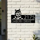 Custom Metal Siberian Husky dog Puppy Metal Address Sign House number Hanging Address Plaque Yard Sign Outdoor decor