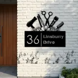 Custom Metal Hair Stylist Hair dresser salon Metal Address Sign, House number, Outdoor Number Signage, Yard Sign Address Plate