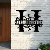 Custom Metal Floral Monogram Split Letter H Metal Address Sign House number Hanging Address Plaque Yard Sign Outdoor decor