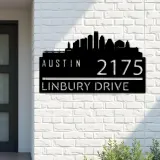 Custom Metal Austin city skyline Metal Address Sign Hanging Address Plaque house number Yard Outdoor Sign