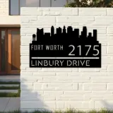 Custom Metal Fort Worth city skyline Metal Address Sign Hanging Address Plaque house number Yard Outdoor Sign