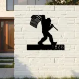 Custom Metal Bigfoot Sasquatch With US Flag Metal Address Sign Custom Hanging Address Plaque Yard Sign Outdoor Sign