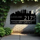 Custom Metal Cleveland city skyline Metal Address Sign Hanging Address Plaque house number Yard Outdoor Sign