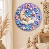 Pastel Space Sleeping Bear Kids Room Wall Clock