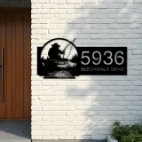 Custom Metal Fisherman in boat fishing Metal Address Sign, House number, Outdoor Number Signage, Yard Sign Address Plate