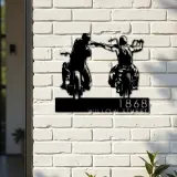 Custom Metal Biker brothers fist bump Motocycle riders Metal Address Sign, House number, Outdoor Number Signage, Yard Sign Address Plate
