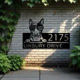 Custom Metal English Bullterrier dog US glasses Metal Address Sign House number Hanging Address Plaque Yard Sign Outdoor decor