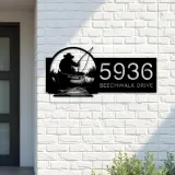 Custom Metal Fisherman in boat fishing Metal Address Sign, House number, Outdoor Number Signage, Yard Sign Address Plate