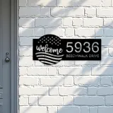 Custom Metal Welcome US flag 4th of July Metal Address Sign House number Hanging Address Plaque Yard Sign Outdoor decor