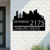 Custom Metal San Francisco city skyline Metal Address Sign Hanging Address Plaque house number Yard Outdoor Sign