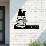 Custom Metal Girl Reading Book Book Lover Metal Address Sign, House number, Outdoor Number Signage, Yard Sign Address Plate