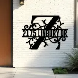 Custom Metal Floral Monogram Split Letter Z Metal Address Sign House number Hanging Address Plaque Yard Sign Outdoor decor