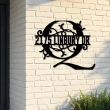 Custom Metal Floral Monogram Split Letter Q Metal Address Sign House number Hanging Address Plaque Yard Sign Outdoor decor