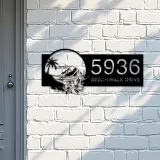 Custom Metal Floral tropical Beach island scene Metal Address Sign, House number, Outdoor Number Signage, Yard Sign Address Plate