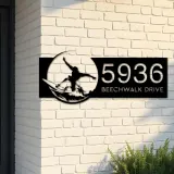 Custom Metal Surfer surfing Metal Address Sign, House number, Outdoor Number Signage, Yard Sign Address Plate