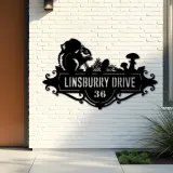 Custom Metal Cute Squirrel Wild animal wildlife Metal Address Sign, House number, Outdoor Number Signage, Yard Sign Address Plate