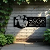 Custom Metal Witch and black cat flying Halloween Metal Address Sign, House number, Outdoor Number Signage, Yard Sign Address Plate