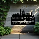 Custom Metal Washington city skyline Metal Address Sign Hanging Address Plaque house number Yard Outdoor Sign