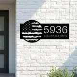 Custom Metal Distressed USA Flag Patriotic Metal Address Sign, House number, Outdoor Number Signage, Yard Sign Address Plate