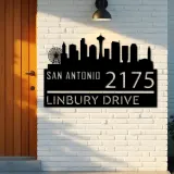 Custom Metal San Antonio city skyline Metal Address Sign Hanging Address Plaque house number Yard Outdoor Sign