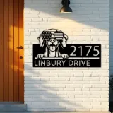 Custom Metal Weimaraner dog US flag glasses Metal Address Sign House number Hanging Address Plaque Yard Sign Outdoor decor