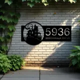 Custom Metal Halloween house Metal Address Sign, House number, Outdoor Number Signage, Yard Sign Address Plate