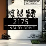 Custom Metal peeking dogs puppy Metal Address Sign House number Hanging Address Plaque Yard Sign Outdoor decor