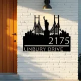 Custom Metal New York Statue of liberty city skyline Metal Address Sign Hanging Address Plaque house number Yard Outdoor Sign
