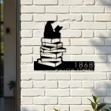 Custom Metal Girl Reading Book Book Lover Metal Address Sign, House number, Outdoor Number Signage, Yard Sign Address Plate