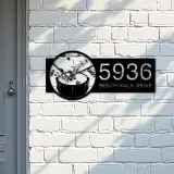 Custom Metal Drum music notes Metal Address Sign Custom House number Hanging Address Plaque Yard Sign Outdoor Sign