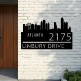 Custom Metal Atlanta city skyline Metal Address Sign Hanging Address Plaque house number Yard Outdoor Sign
