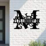 Custom Metal Floral Monogram Split Letter M Metal Address Sign House number Hanging Address Plaque Yard Sign Outdoor decor