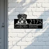 Custom Metal Mastiff dog US flag glasses Metal Address Sign House number Hanging Address Plaque Yard Sign Outdoor decor