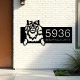 Custom Metal Selkirk rex Cute peeking cat kitten Metal Address Sign, House number, Outdoor Number Signage, Yard Sign Address Plate
