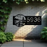 Custom Metal Lighthouse with Bay on Sea Sunset Metal Address Sign, House number, Outdoor Number Signage, Yard Sign Address Plate