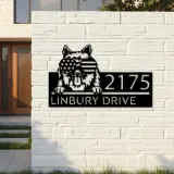 Custom Metal Keeshond dog US flag glasses Metal Address Sign House number Hanging Address Plaque Yard Sign Outdoor decor