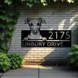 Custom Metal Whippet Dog Cute puppy Metal Address Sign House number Hanging Address Plaque Yard Sign Outdoor decor