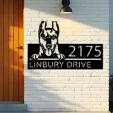 Custom Metal Doberman dog Puppy Metal Address Sign House number Hanging Address Plaque Yard Sign Outdoor decor