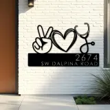 Custom Metal Peace love nursing Nurse Metal Address Sign, House number, Outdoor Number Signage, Yard Sign Address Plate