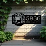 Custom Metal Deer forest scene wild life Metal Address Sign, House number, Outdoor Number Signage, Yard Sign Address Plate