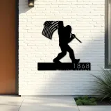 Custom Metal Bigfoot Sasquatch With US Flag Metal Address Sign Custom Hanging Address Plaque Yard Sign Outdoor Sign