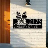 Custom Metal Shiba Inu dog US flag glasses Metal Address Sign House number Hanging Address Plaque Yard Sign Outdoor decor
