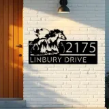 Custom Metal Running horse mountain forest scene Metal Address Sign, House number, Outdoor Number Signage, Yard Sign Address Plate